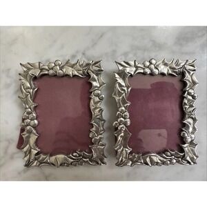 Vtg 1984 Seagull Pewter Picture Frame Leaves Berries 2" x 3" Canada Art Nouveau